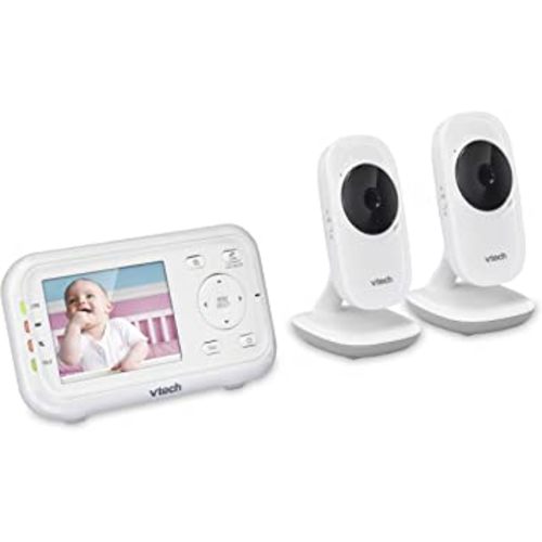 VTech VM3252-2 Moniteur vidéo numérique pour bébé avec écran LCD de 2,8" 2 caméras et vision nocturne automatique, 1 pièce, blanc