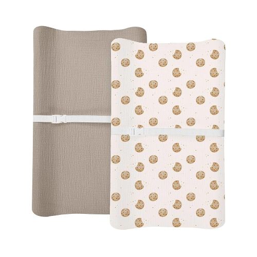Changing Pad Cover for Baby Boy Girl 2 Pack, Muslin Changing Table Pad Covers with Boho Style, Neutral Nursery Bedding Essentials Soft and Breathable (Cookie & Light Khaki)