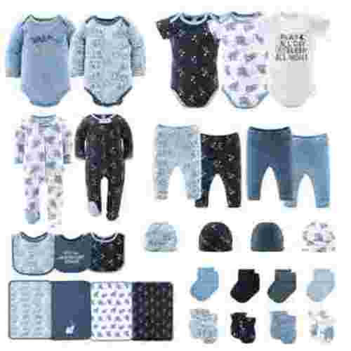 The Peanutshell 16-Piece Baby Layette Newborn Clothing Gift Set for 3 to 6 Months, Elephant Blue