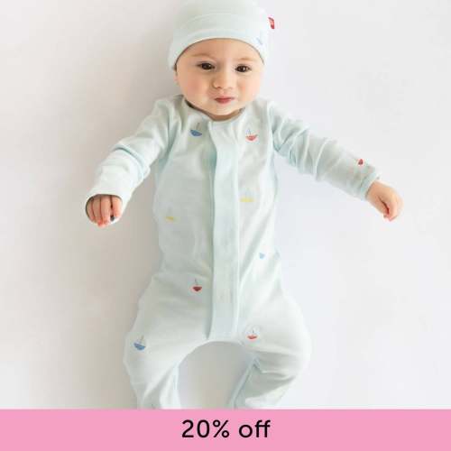 sail-ebrate good times organic cotton magnetic parent favorite footie + hat set
