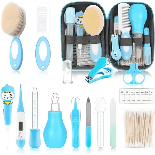 Baby Grooming Kit，Infant Safety Care Setwith Hair Brush Comb Nail Clipper Nasal Aspirator, Baby Essentials Kit for Newborn Girls Boys (20 PC-Blue Kit)