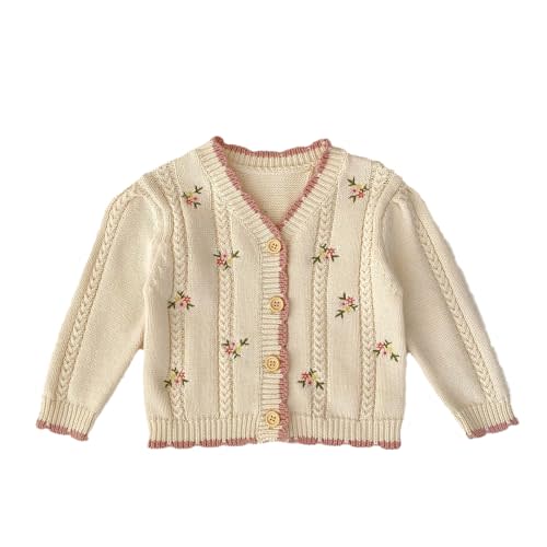 HOOLCHEAN Baby Girls Cotton Small Floral Embroidery Cardigan Sweater