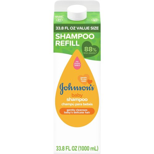 Johnson's Baby Shampoo, Hypoallergenic, No More Tears Shampoo for Baby's Delicate Scalp & Skin, Gently Washes Away Dirt & Germs, Paraben-Free, Value Size Baby Shampoo Refill, 33.8 fl. oz