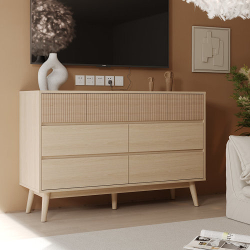 George Oliver Natural Wood 8-Drawer Dresser - Striped Surface & Pull-Free Drawers & Reviews | Wayfair