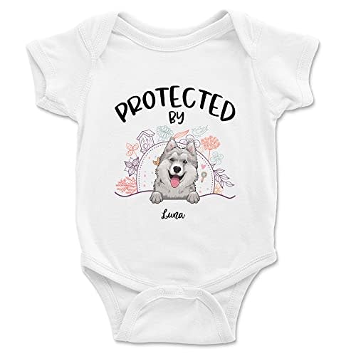 Gossby Custom Baby Onesie - Baby Boy, Girl Bodysuit with Dog Design, Name - Newborn, Baby, New Parents Gift - 0-24 Months
