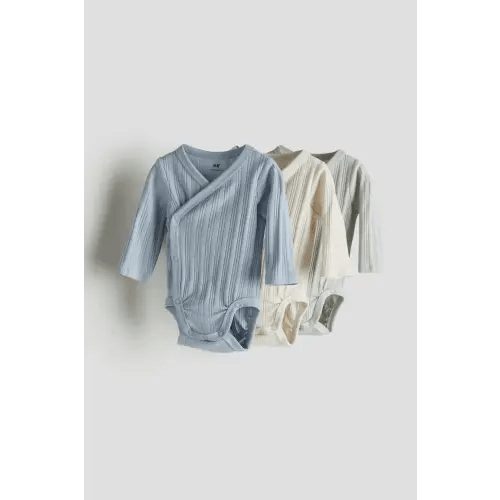 3-pack Wrapover Bodysuits, Dusty blue/light green