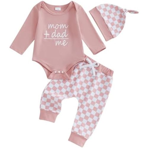 3Pcs Newborn Baby Girl Outfit Mom and Dad Me Romper Bodysuit Tops Pants Set +Hat Fall Clothes