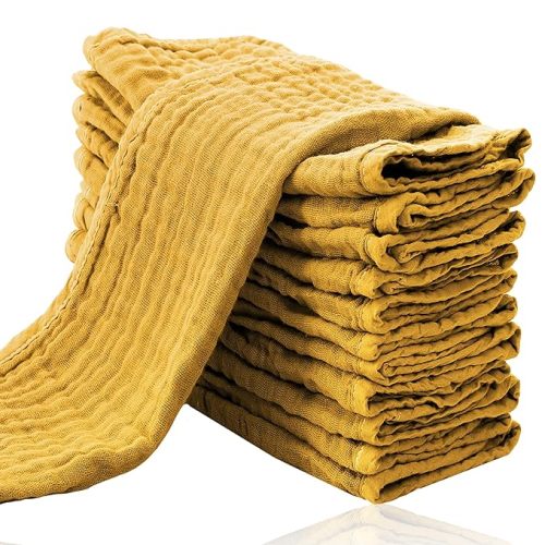 Cute Castle 12 Pack Muslin Burp Cloths for Baby - Ultra-Soft 100% Cotton Baby Washcloths - Large 20'' by 10'' Super Absorbent Milk Spit Up Rags - Burpy Cloths for Unisex, Boy, Girl - Honey - 20x10 Inch (Pack of 12)