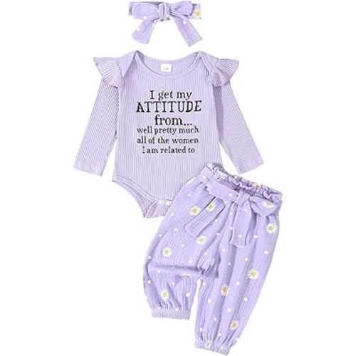 Kaipiclos Newborn Infant Girl Clothes Rib Knit Romper Daisy Print Pants Headband Baby Clothes for Girls 0 3 6 12 18 24 Months