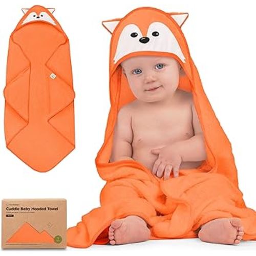 KeaBabies Hooded Baby Towel for Newborn - Viscose Derived from Bamboo Large Baby Bath Towels with Hood for Boys, Girls, Toddler, Extra Absorbent & Soft Newborn Bath Essentials (Fox, Petite)