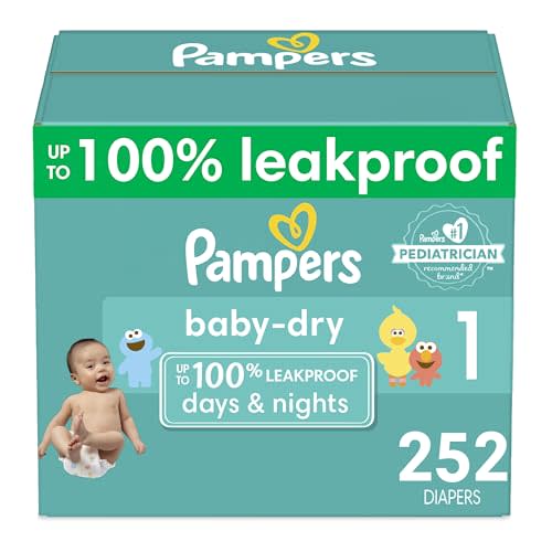 Pampers Baby Dry Diapers - Size 1, One Month Supply (252 Count), Absorbent Disposable Diapers