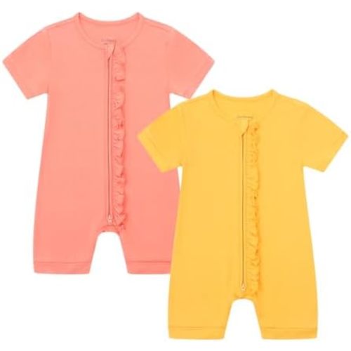 JunNeng Baby Boy Girl 2 Pack Rayon of Bamboo Summer Sleeper Infant Soft Short Sleeve Zipper Footless One-piece Romper
