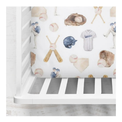 Watercolor Baseball Crib Sheet for Stylish Nurseries | SuiteBaby