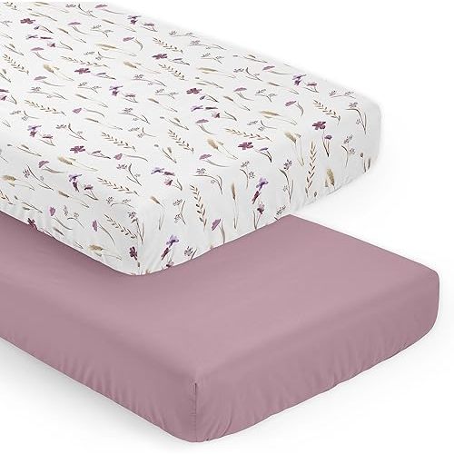 Sweet Jojo Designs 2-Piece Baby Crib Sheets Set (Boho Garden Purple Floral) for Girls, Infant Nursery, Toddler Room - Fitted, Standard Size (Solid Lilac, Watercolor, Flower, Bohemian Chic, Farmhouse)