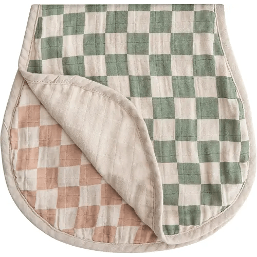 mushie Muslin Baby Burp Cloths | 100% Organic Cotton, Set of 2 (Olive Check/Natural Check)