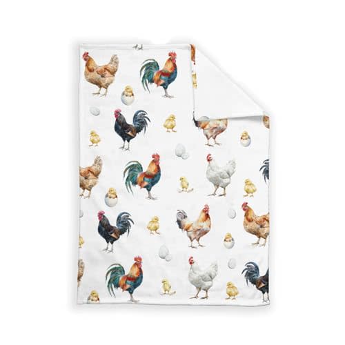 SqtmuHLuo Baby Blanket Boys Girls Farm Rooster Hen Chicken Baby Nursery Bed Blanket Soft Flannel Swaddles Toddler Blankets Newborn Neutral Infant Crib Lightweight Breathable Receiving White 30x40inch