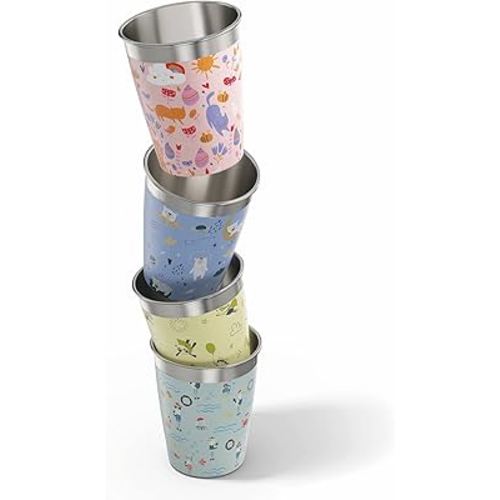SIGG - 4x Kids Cup Set Animals - Stainless Steel - No Plastic - Durable - Dishwasher Safe - for Baby Girls, Boys - 12 oz