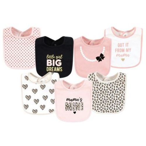Hudson Baby Infant Girl Cotton Bibs, Leopard Hearts, One Size