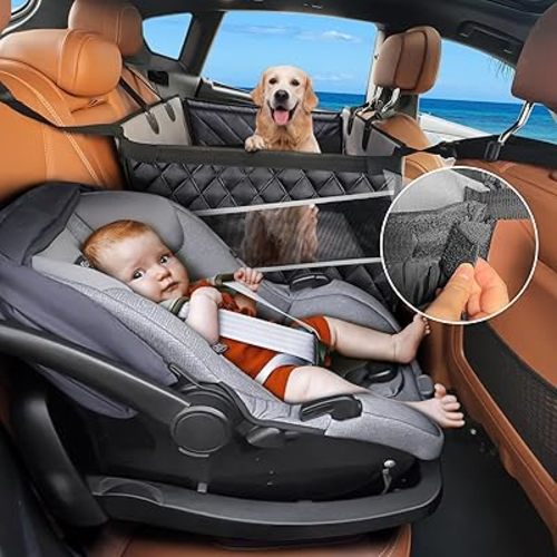MIXJOY Dog Car Seat for Large Medium Dogs, Back Seat Extender for Pets, Waterproof Pet Carseat for Medium Sized Dog, Hammock for Pet, with Storage Pocket for Cars/SUV/Truck(L)