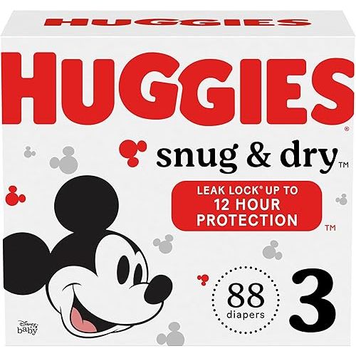 Huggies Size 3 Diapers, Snug & Dry Baby Diapers, Size 3 (16-28 lbs), 88 Count