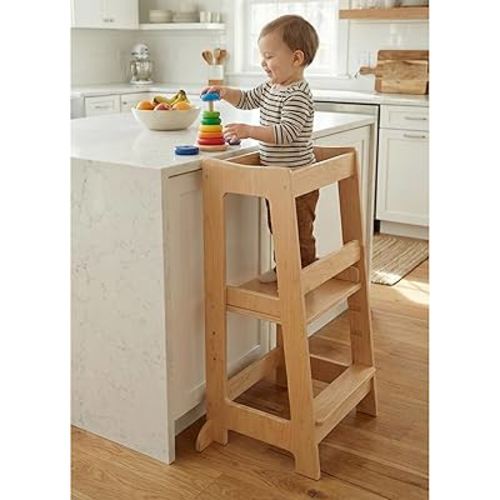 Stepup Baby Toddler Step Stool - Adjustable Height Kids Helper Step Stool, Durable, Non-Slip Platform for Bathroom Sink & Kitchen Counter, Toddler Tower for Exploration and Growth - Natural
