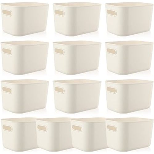 Zopeal Plastic Storage Bins 10 Pcs White Pantry Organizer Bins Small Baskets Storage Containers for Home Kitchen (10 x 7 x 6 Inch)