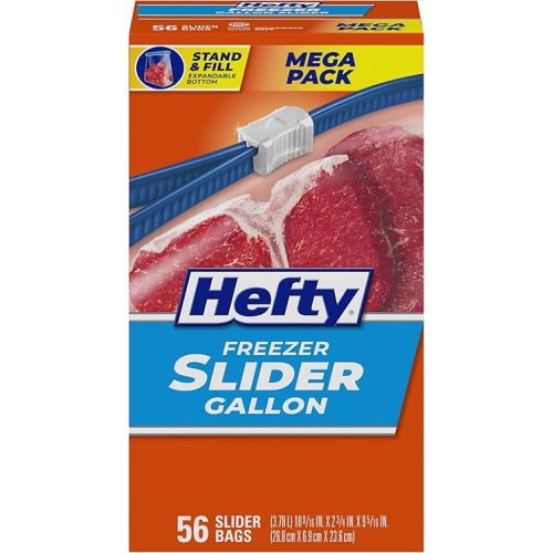 Hefty Slider Freezer Kitchen Storage Bags, Gallon Size, 56 Count