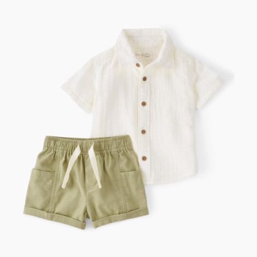 Carter's Little Planet Button-Front Shirt and Shorts Set Made with Organic Cotton - Multi-Color, 3 M