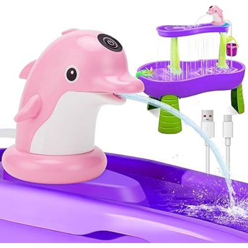 Dolphin Water Table Pump Toy for Kids - Battery Powered, 3-Hour Non-Stop Play - Summer Water Fountain Play Table with Dolphin Design (Pink)