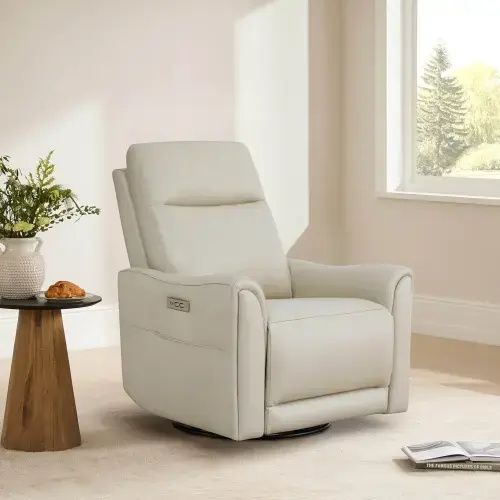 Light Gray James Modern Genuine Leather Power Swivel Glider Recliner
