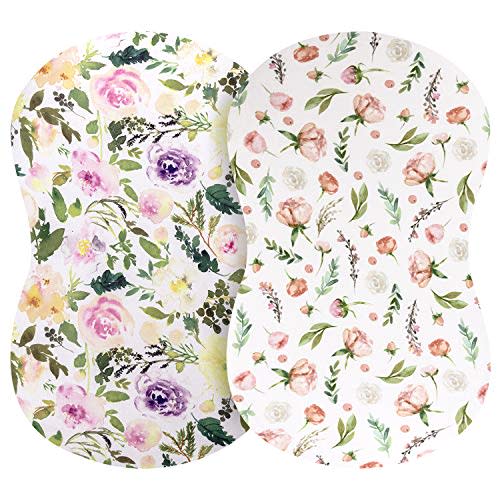 Pobibaby - 2 Pack Premium Bassinet Sheets for Standard Bassinets - Ultra-Soft Premium Knit, Stylish Floral Pattern, Safe and Snug for Baby (Allure)