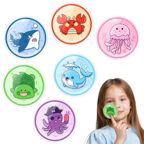 Comfytemp Kids Ice Packs for Boo Boo, Baby Small Gel Ice Pack for Injury Reusable, Mini Hot Cold Compress for Pain Relief, Toddler Toothache, Mosquito Bite, Kindergarten First Aid - 6 PCS - Sea Animal