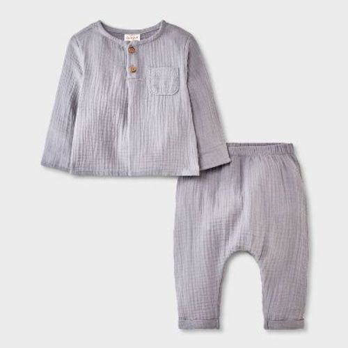 Baby Boys' Henley Gauze Shirt and Pants Set - Cat & Jack™ Gray Newborn