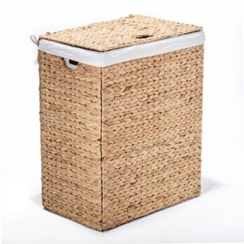 Seville Classics Premium Handwoven Portable Laundry Bin Basket with Carrying Handles, Household Storage for Clothes, Linens, Sheets, Toys, Water Hyacinth, Rectangular Hamper