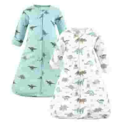 Hudson Baby Cotton Long-Sleeve Wearable Sleeping Bag, Sack, Blanket, Dino Blast Long Sleeve, 0-3 Months