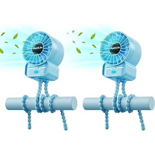 2 Pack Multifunctional Portable Stroller Fan 4 Speed 6600rpm High Speed Usb Rechargeable Personal Mini Handheld Fan Extended Tripod for Desktop Winding Kids Bed Treadmill Bike Golf Cart Outdoor Travel