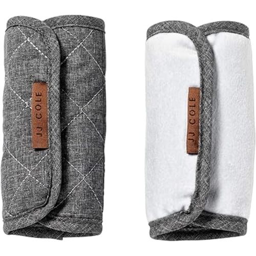 JJ Cole Reversible Seat Belt Covers - Quilted Seat Belt Cover for Car Seat Straps - Heather Gray - Car Seat Belt Cover - Baby Travel Essentials