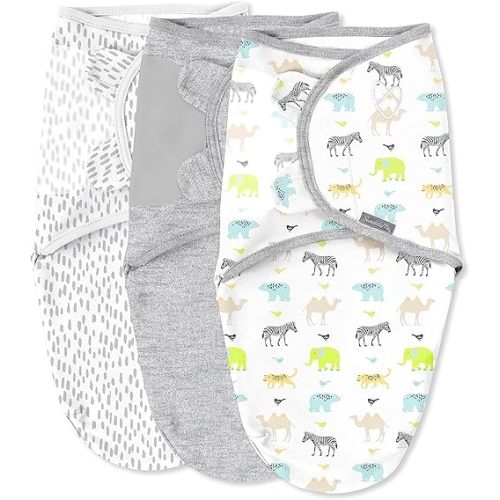 SwaddleMe by Ingenuity Original Swaddle - Size Small/Medium, 0-3 Months, 3-Pack (Lil Wild One)
