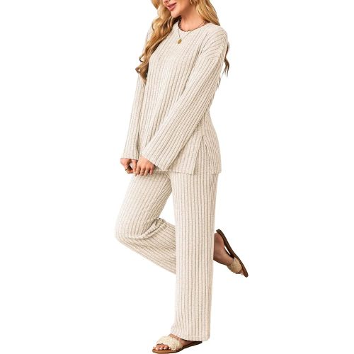 Kikibell Womens Sets 2 Piece Outfits Matching Lounge Set Cozy Knit Pajamas Oversized Loungewear Fall Winter Clothes S-2XL