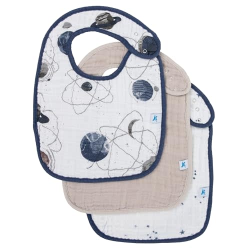 Little Unicorn Premium Classic Bib 3 pack | Adjustable as baby grows | Soft fabric on skin | Great for first time eaters (Planetary 2)