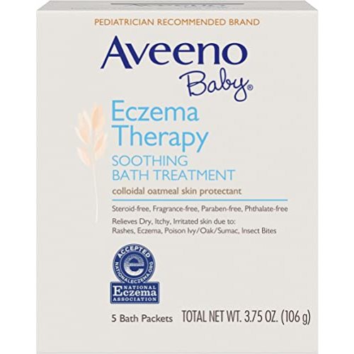 Aveeno Baby Eczema Therapy Soothing Bath Treatment for Relief of Dry, Itchy and Irritated Skin, Made with Soothing Natural Colloidal Oatmeal, 5 ct.