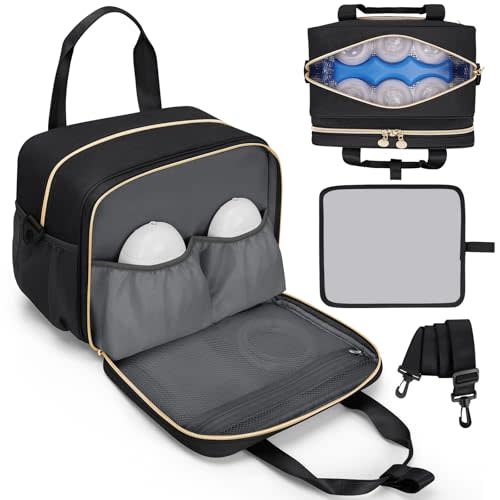 OCKLILY Wearable Breast Pump Bag, Breast Milk Cooler Bags with with Insulated Compartment & Waterproof Mat, Pumping Bag Compatible with Momcozy, Medela, Willow and Elvie Pumps, Black