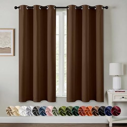 MIULEE Blackout Curtains for Bedroom Living Room 2 Panels, Thermal Insulated Room Darkening Drapes Grommet Noise Reducing Light Blocking Window Treatments 63 Inches Long 40x63 Inch Brown