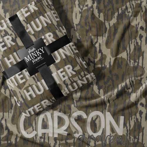 Hunting Camo Nursery Theme Blanket with Name, Personalized Minky Name Blanket