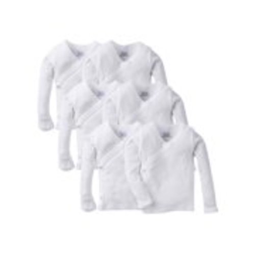 Gerber White Long Sleeve Side Snap Shirt with Mitten Cuffs, 6pk (Baby Boys or Baby Girls, Unisex)
