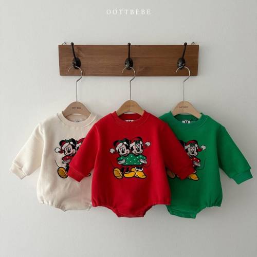 Christmas Minnie Romper, Christmas Mickey Romper, Fleece-lined Romper, Made in Korea
