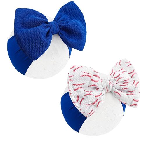 6'' Large Baseball Baby Girl Bows High Stretchy Soft Nylon Headbands for Girl Handmade Hairbands with Bows Hair Accessories for Infant Newborn Blue