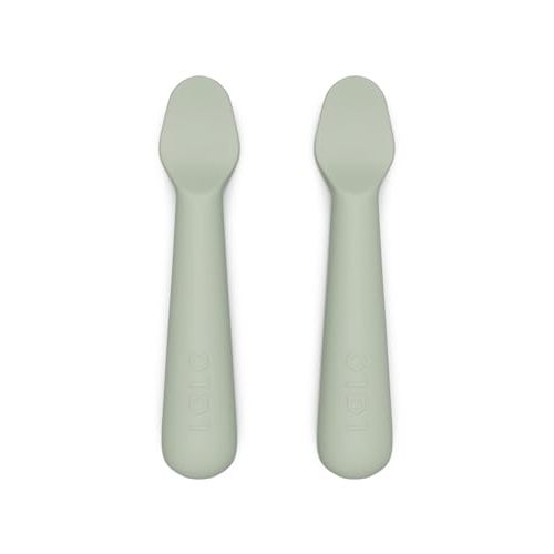 Lalo Little Spoon Set - 2 Piece Baby Spoons Set for Infants & Babies - Made From Food Grade Silicone Dishwasher Safe - Baby Feeding Essentials for Early Stage Mealtime - Sage
