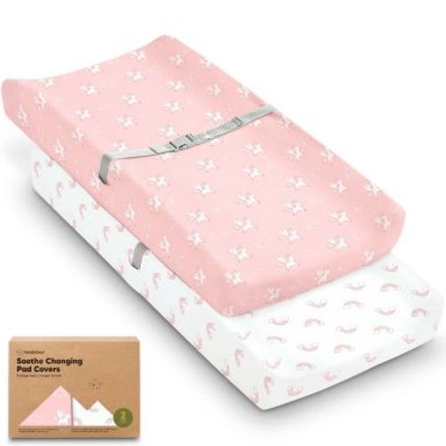 KeaBabies 2pk Soothe Changing Pad Covers for Girl, Boy, Organic Soft Cotton Contoured Diaper Changing Table Pad Covers (Dreamland)