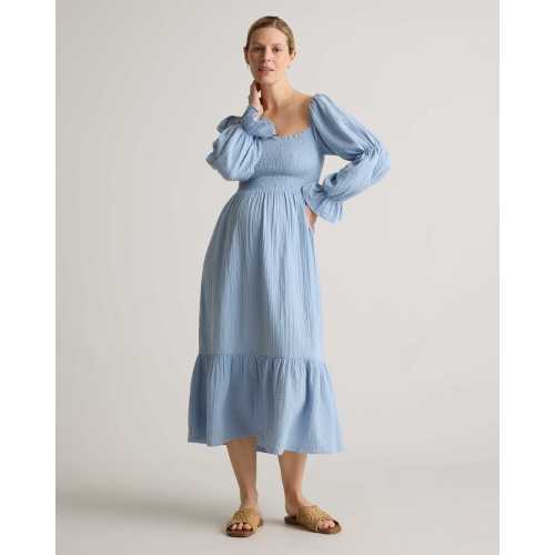 100% Organic Cotton Gauze Maternity Smocked Midi Dress